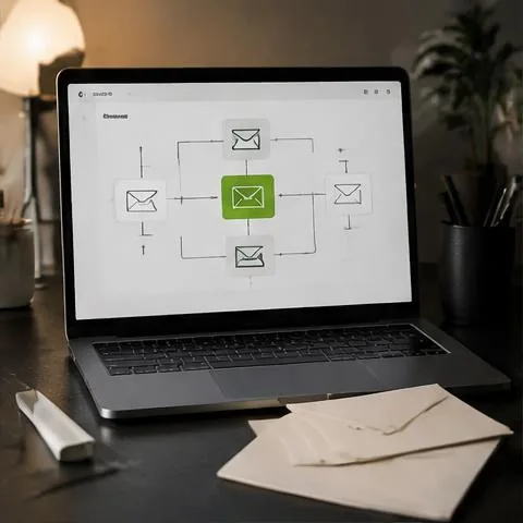 Email automation workflow on a laptop