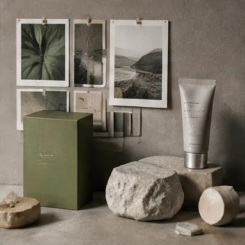 Brand moodboard and coordinated product packaging